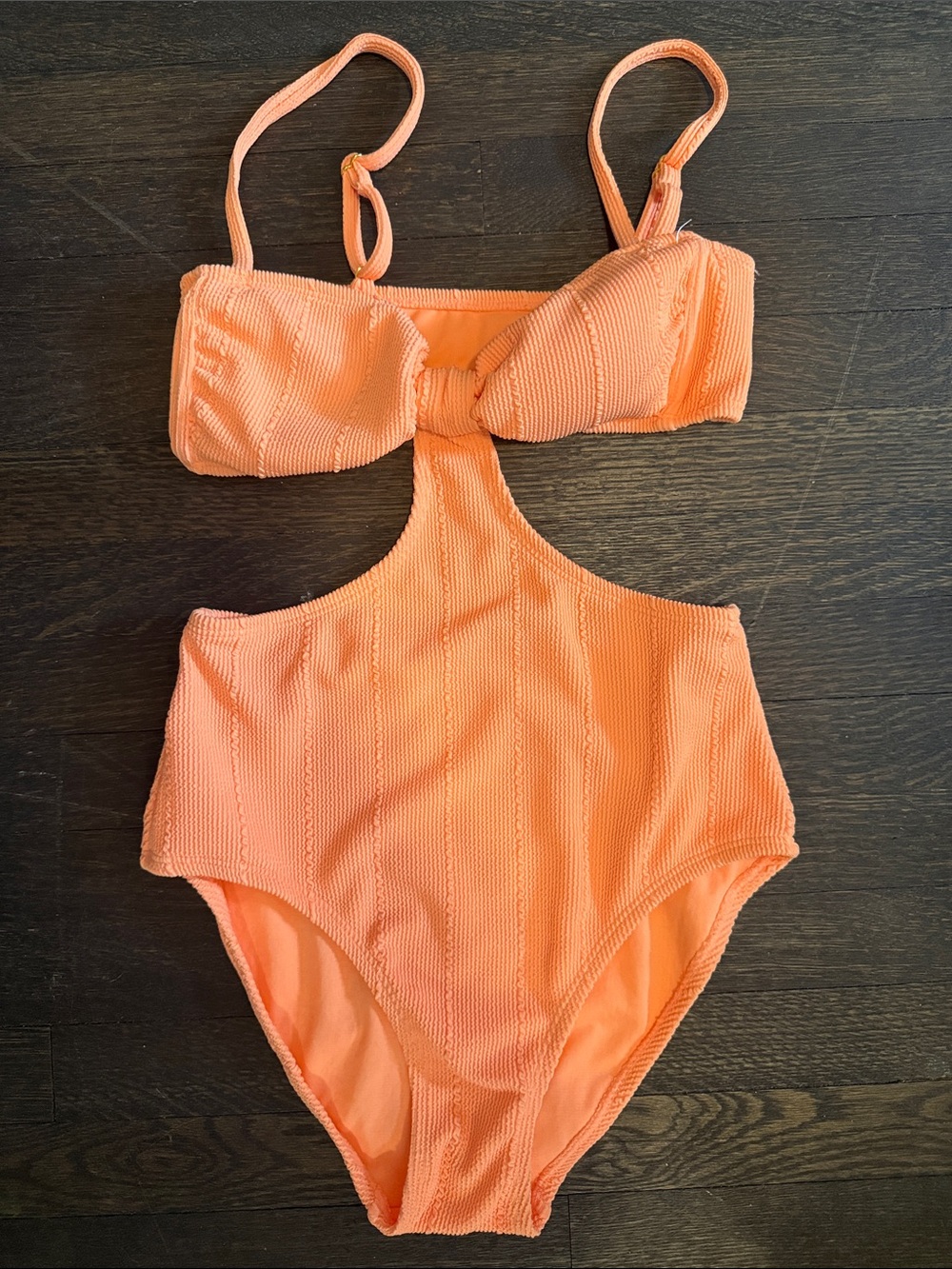 No Boundaries Coral-Orange Cutout One-Piece Swimsuit